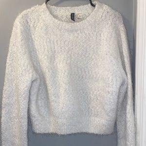White Fuzzy H&M Sweater, slightly cropped